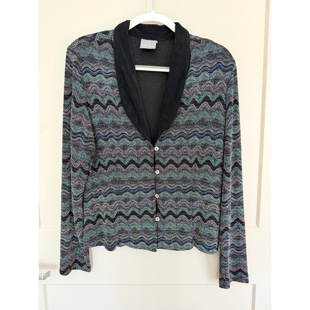 VTG Rabbit Rabbit Rabbit Multicolor Sparkle Zig Zag Button Front Blouse Size 14